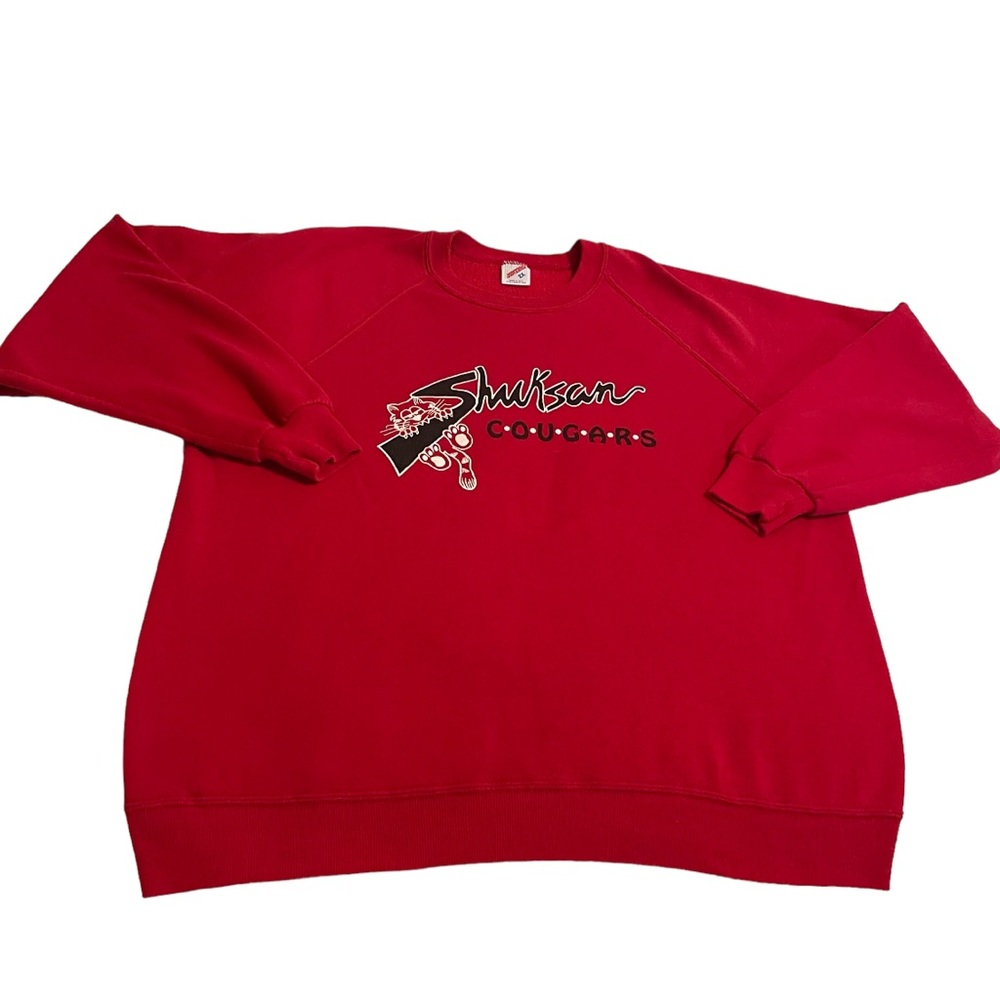 Vintage Jerzees Sweater Women 2X Red Pullover Sweatshirt Crew Neck 90s Cougars